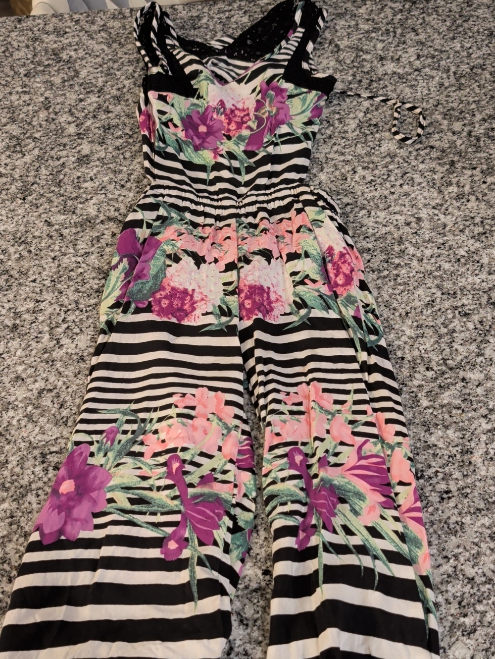 Hannah Banana Black & White Striped Floral One-Piece Bodysuit
